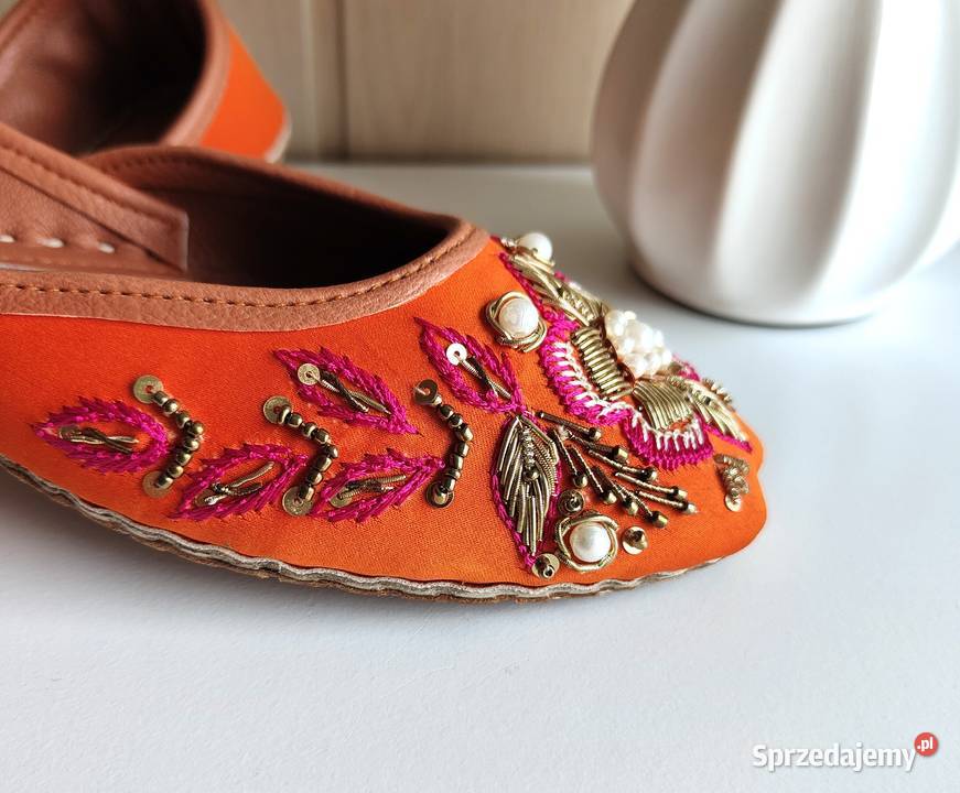 Nowe buty balerinki 39 38 pomarańczowe zdobione Szczecin
