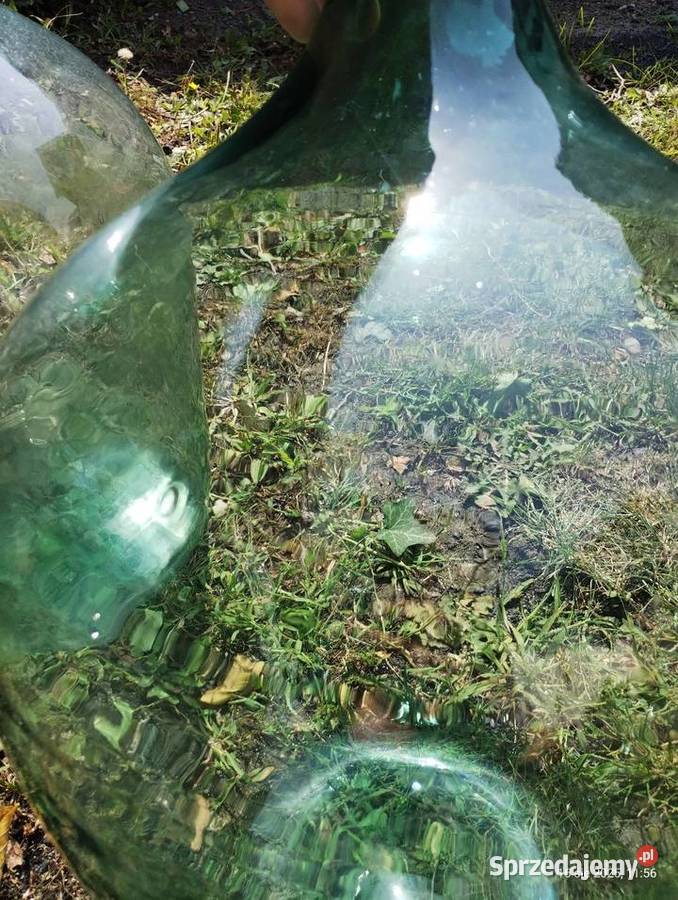 Balony na wino galon PRL zielone szkło ręczny