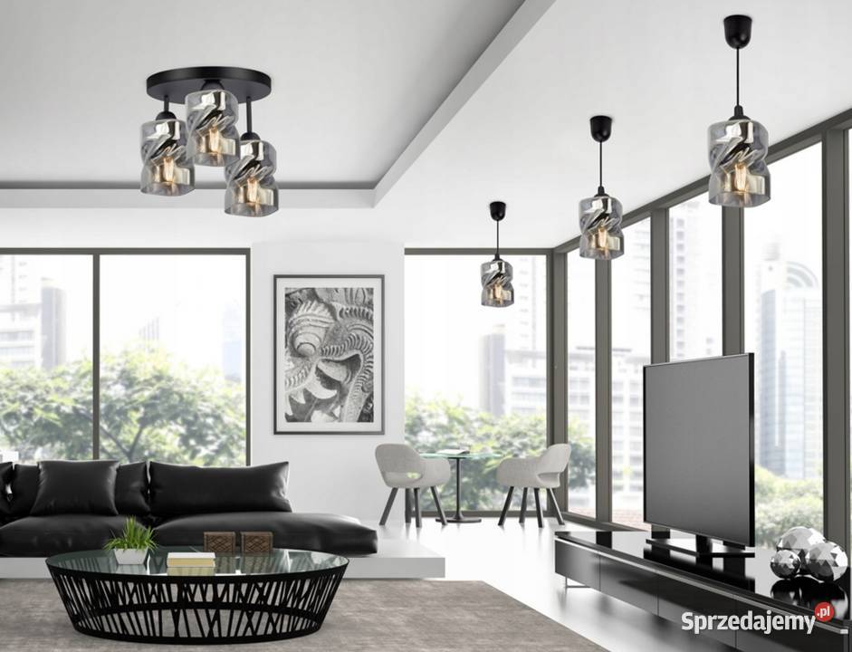 Szklana Lampa Wisząca Sufitowa Żyrandol potrójna Choroszcz
