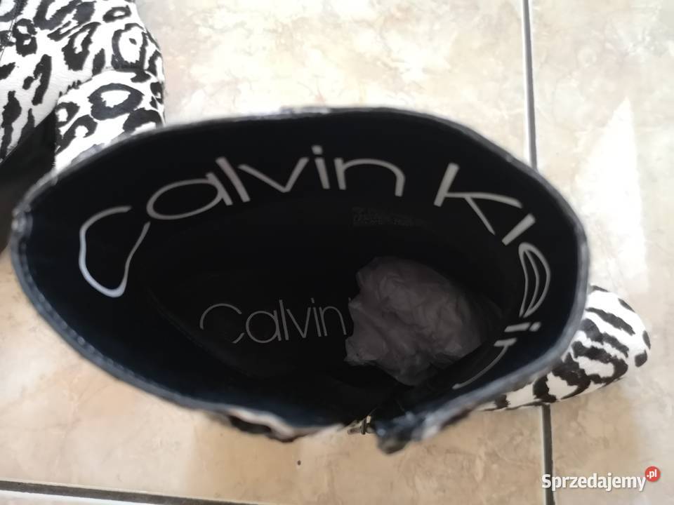 Calvin Klein kozaki botki czarno białe panterka Kozaki Tuchów