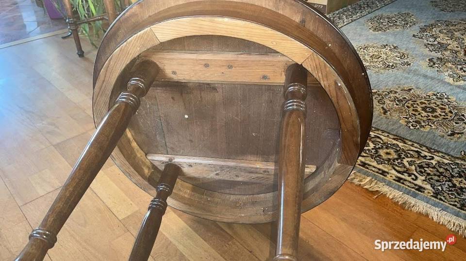 Stolik blat okrągły Antyk Ciemne drewno Z dolną