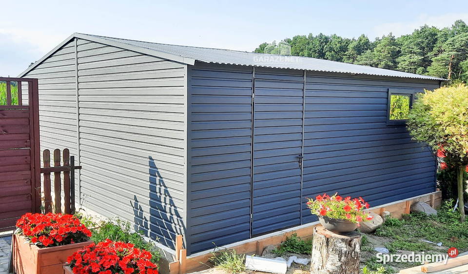 GARAŻ BLASZANY 6m x 6m DWUSPAD 2X BRAMA OKNO Łapanów