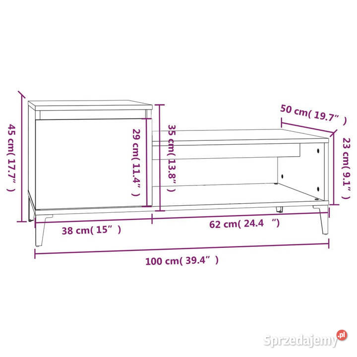 Stolik kawowy brązowy dąb100x50x45 materiał