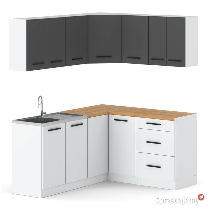 Meble Kuchenne Narożne Biało Szare Zestaw Mebli 320cm warmińsko-mazurskie Elbląg