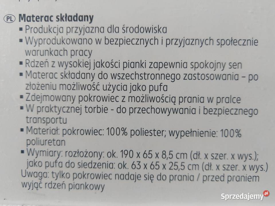 NOWY Materac piankowy składany do spania leżenia Zabrze