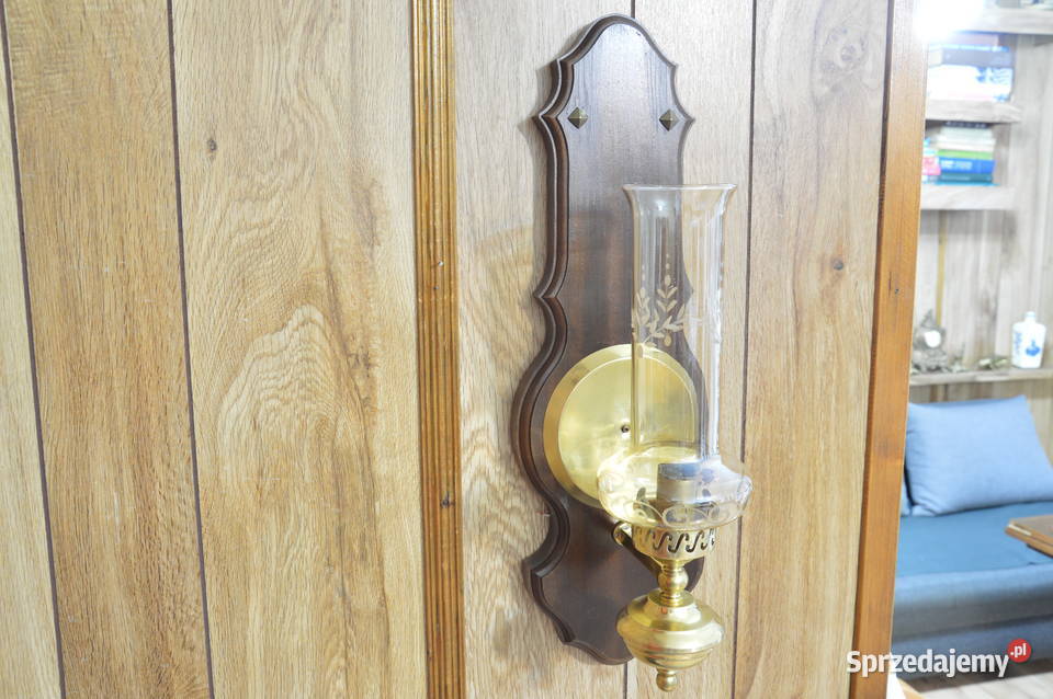 piękny kinkiet świecznik mosiądz drewno Jastrzębie-Zdrój