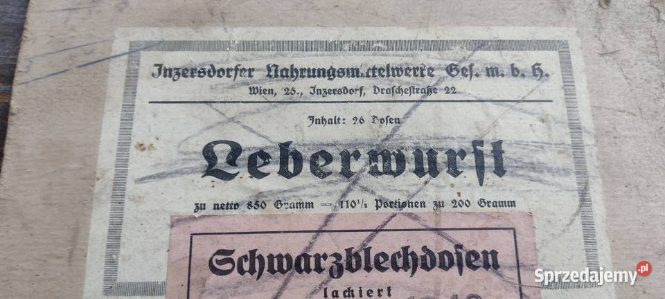 Etykieta leberwurft 1940 Wiedeń 25Jungersdorf Namysłów