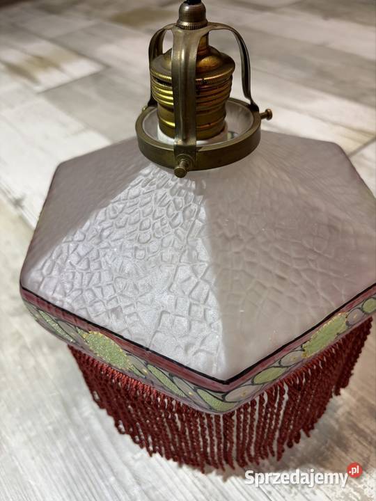 Stara lampa wisząca z przeciwwagą porcelanową Chudów