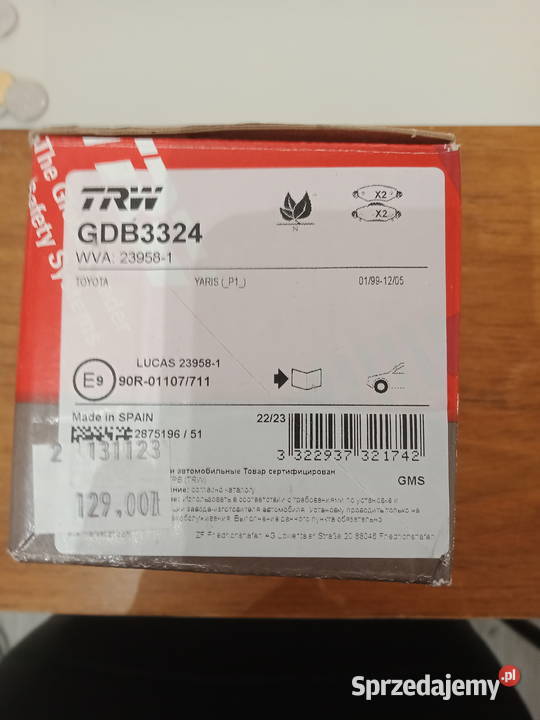 Klocki hamulcowe TRW toyota Yaris GDB3324 WVA wielkopolskie Złotów