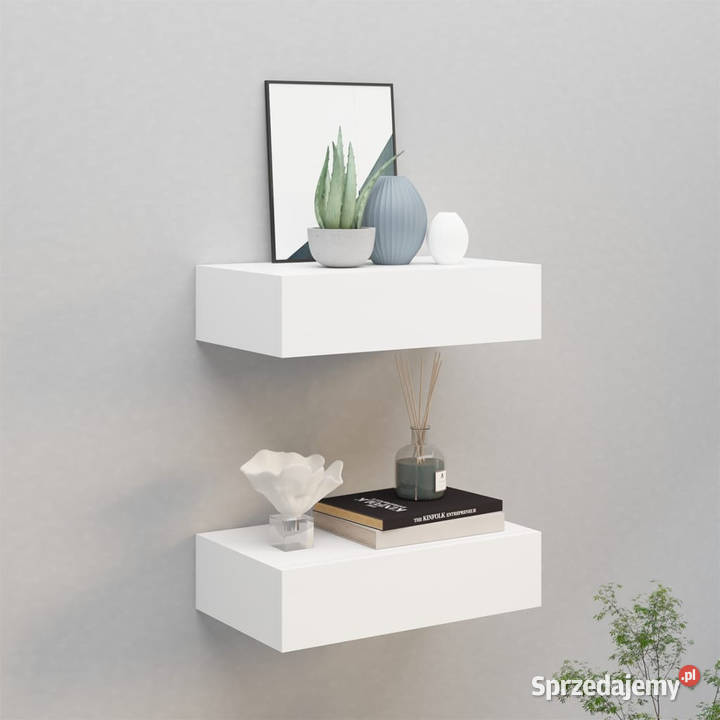 Półki ścienne z szufladą 2 białe 40 x 235 x 10