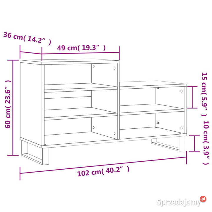 Półka na buty przydymiony dąb 102x36x60 WM831401 Warszawa sprzedam