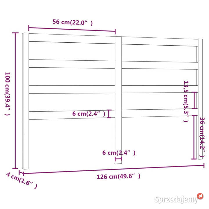 Wezgłowie łóżka 126x4x100 lite drewno sosnowe Meble