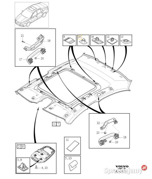 VOLVO S60 III oryginalna spinka podsufitki lewa Bielany Wrocławskie
