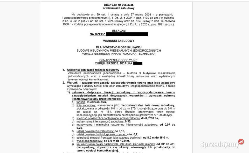 Działka pod 9 domów z WZ Brzezie Trzebnica