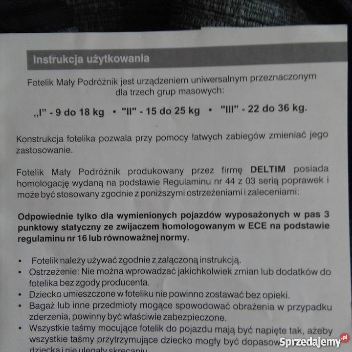Fotelik samochodowy Deltim 9 - 36 kg 9 - 36 kg Wrocław sprzedam