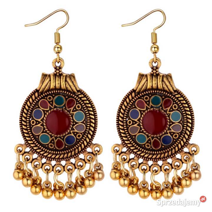 Okrągłe kolczyki boho etno hippie zoty kolor Szczecin