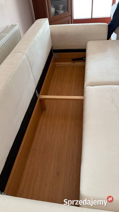 Duża sofa rozkładana z pojemnikiem kremowa Konstancin-Jeziorna