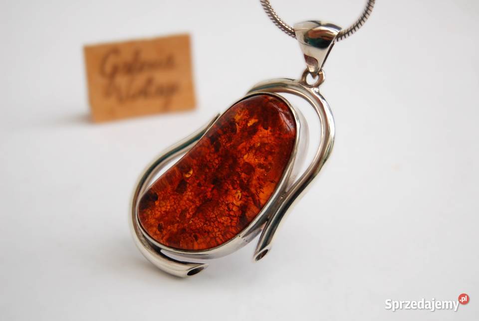 Duży wisior bursztyn bałtycki srebro 925 z