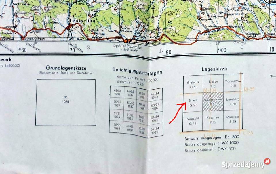 Mapa wojsk niemieckich Polska Q50 Sillein 1944 Szklarska Poręba sprzedam