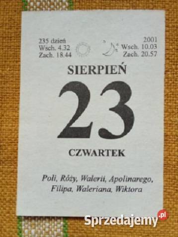 23082001 kartka z kalendarza kalendarz ździerak Łódź