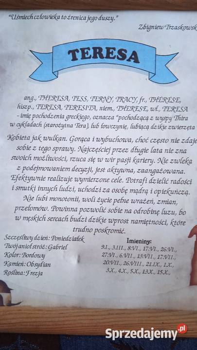 ZAWIESZKA Z TEKSTEM TERESY wszystko o niej Piła
