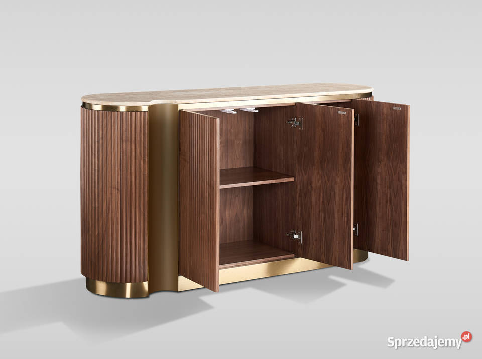Ryflowana komoda drewniana brązowa złota Nutris Golkowice