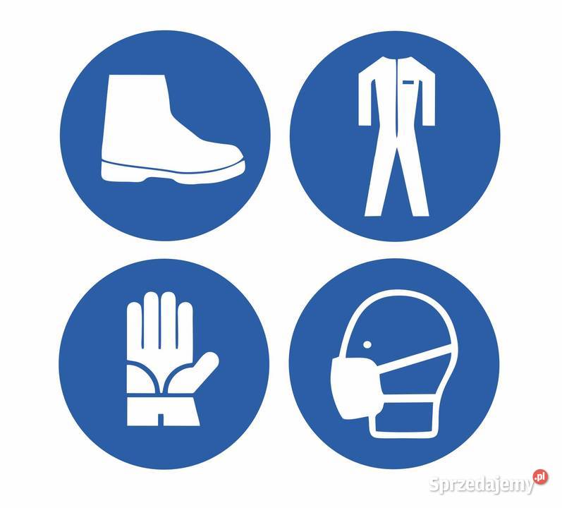 Naklejka BHP stosuj kombinezon rękawiczki maska Kamionna