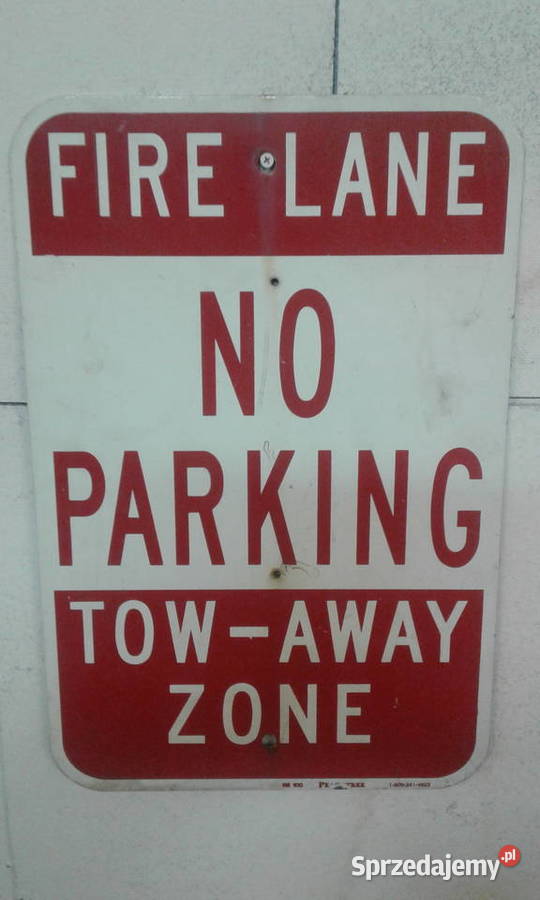 Tablica znak FIRE LANE NO PARKIG TOWAWAY ZONE odcienie czerwieni Dekoracje i ozdoby Szczecin