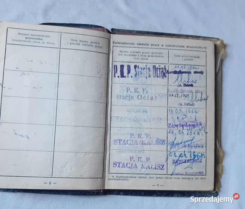 Legitymacja ubezpieczeniowa pracownika PKP 1964 Koźminek