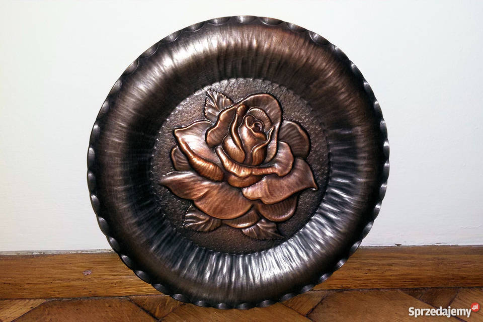 Wyjątkowa METALOPLASTYKA talerz obraz Róża Warszawa