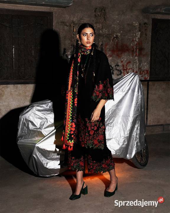 Duży szal pashmina chusta czarny kolorowy wzór Pozostałe Szczecin sprzedam