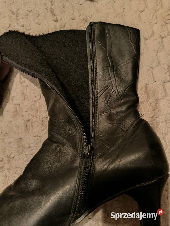 Botki skórzane czarne do pół łydki
