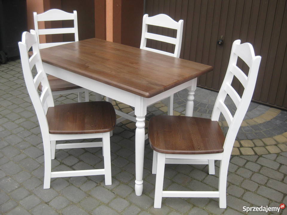 Komplet prowansja stół 110x70 i 4 krzesła biały prowansalski