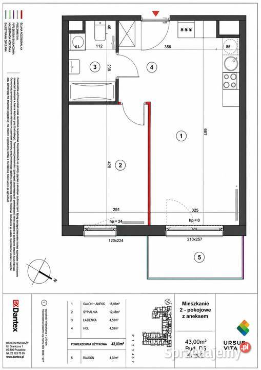 NOWE 2 POKOJE | 43 m² | 5/7 PIĘTRO | WSCHÓD | BALKON 4,92 m² | URSUS VITA