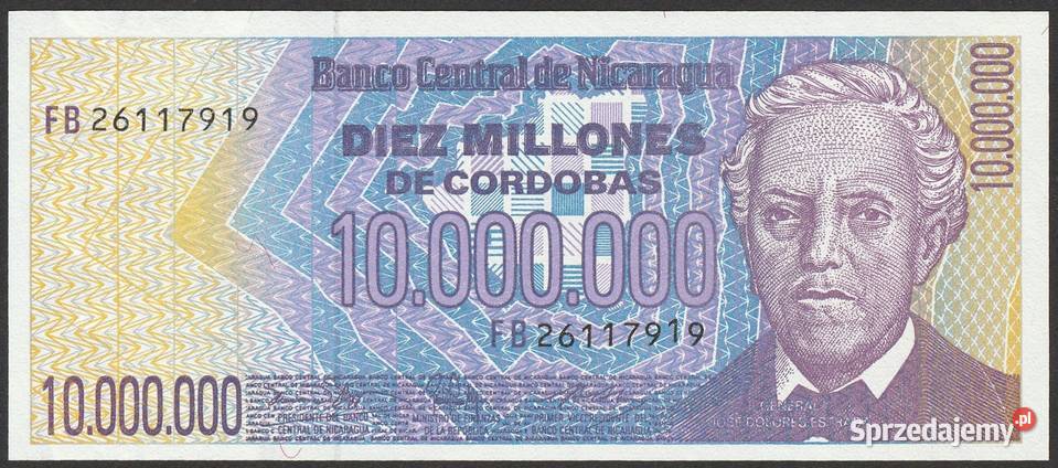 NIKARAGUA 10 000 000 CORDOBAS 1990 STAN BANKOWY Łódź sprzedam