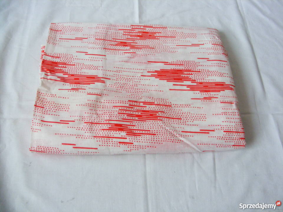 Materiał biały w czerwone wzory 88 cm x 396 cm