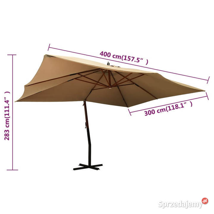 Wiszący parasol z drewnianym słupkiem 400x300 mazowieckie Warszawa