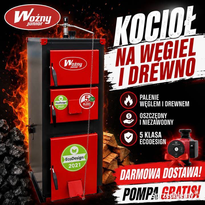 Kocioł piec c.o. 10kW 5 klasa węgiel drewno do 100m2 dostawa 0zł pompa