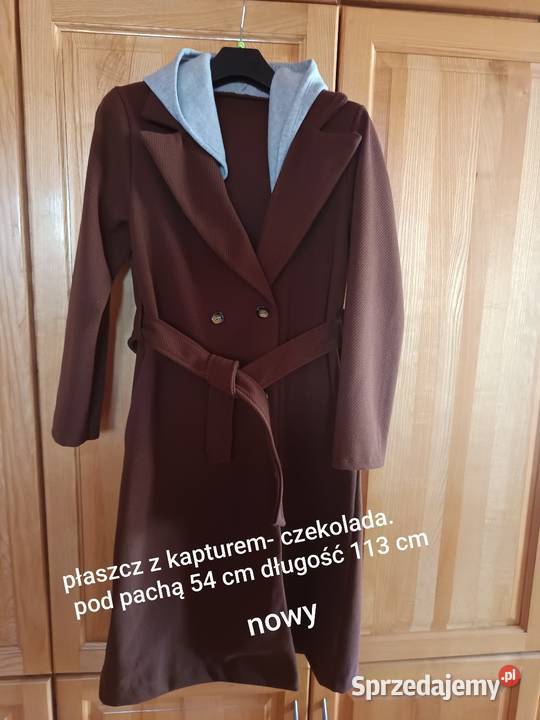 Sprzedam płaszcz czekoladowy nowy Kaptur Radzyń Podlaski