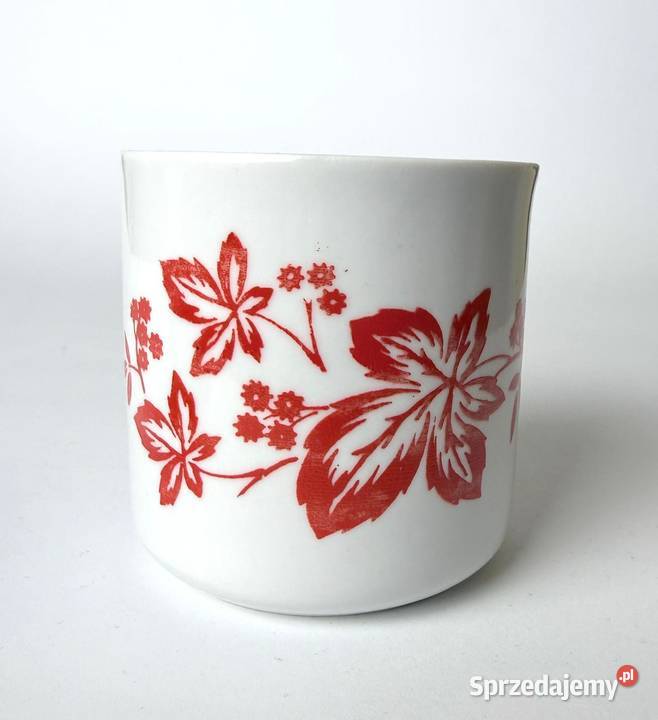 Porcelanowy kubek PRL barowy z motywem roślinnym