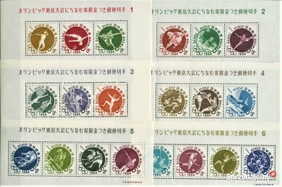 JAPONIA 1964 OLIMPIADA W TOKIO MNH 6 bloczków Człuchów sprzedam