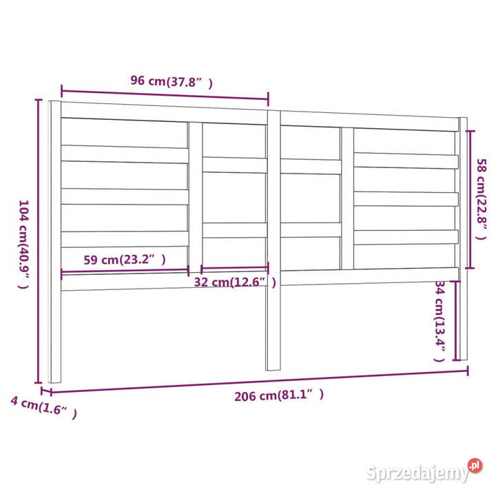 Wezgłowie łóżka szare 206x4x104 lite drewno