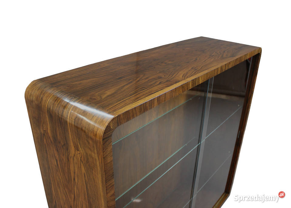 Witryna stojąca art deco w orzechu renowacji Zielonka