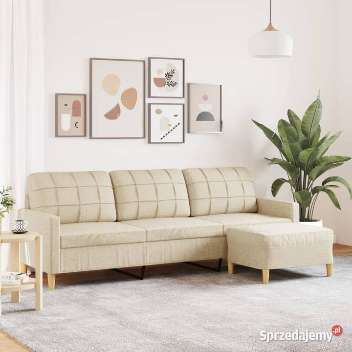 3osobowa sofa z podnóżkiem kremowa 210 tkaniną Warszawa
