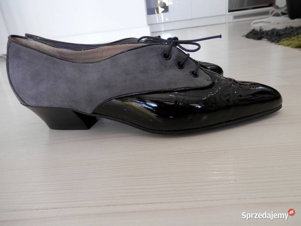 Buty Damskie Włoskie Czółenka Jazzówki Oksfordki szary/srebrny Łomża