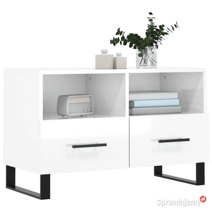 Szafka pod TV biała wysoki połysk 80x36x50 RTV