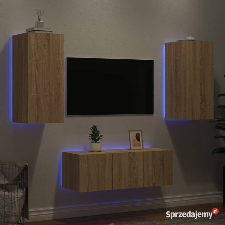 4częściowy zestaw mebli TV z LED dąb sonoma Warszawa