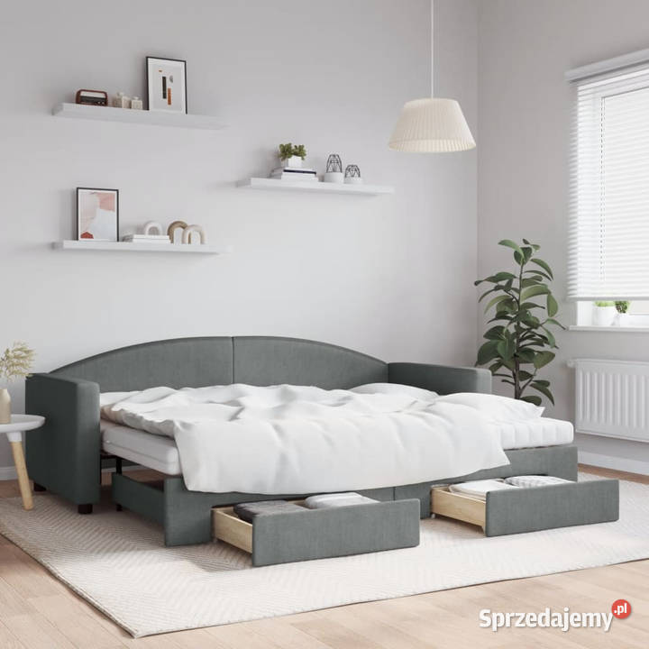 Sofa rozsuwana z szufladami ciemnoszara tkanina Warszawa
