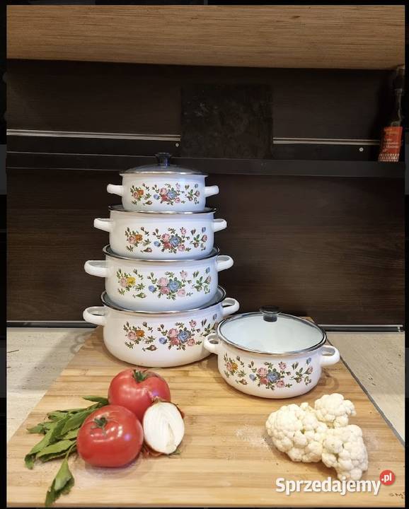 89 Garnki emalia drobne kwiatki Zabrze