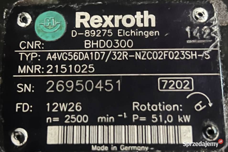 Rexroth A4VG56DA1D7 32R NZC02F023SH S BHD0300 Poznań sprzedam
